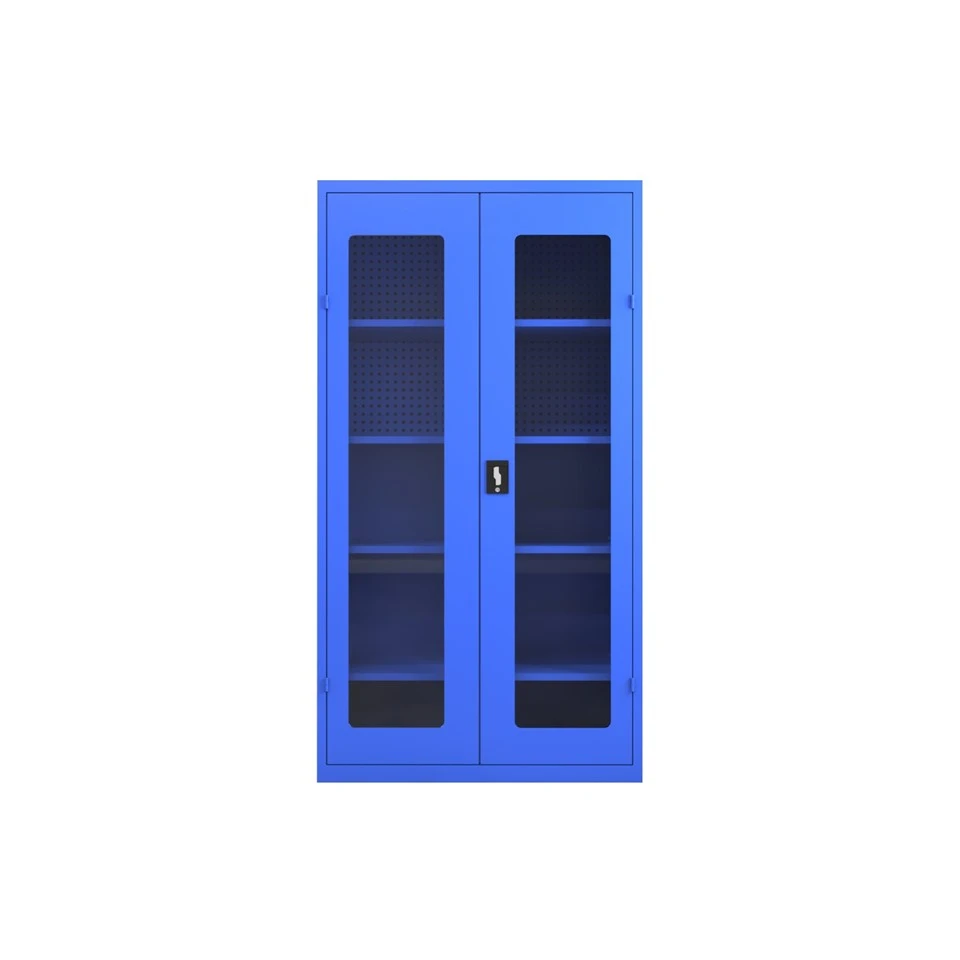 Double Glass Door Steel Storage Cabinet With Pegboard factory