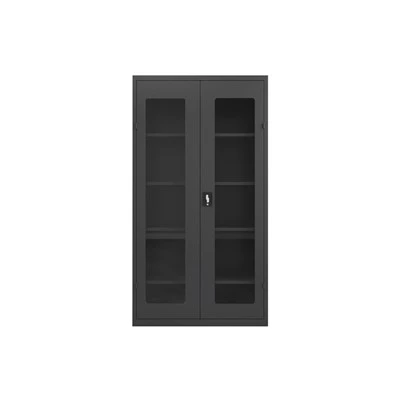 Double Glass Door Steel Storage Cabinet With Pegboard